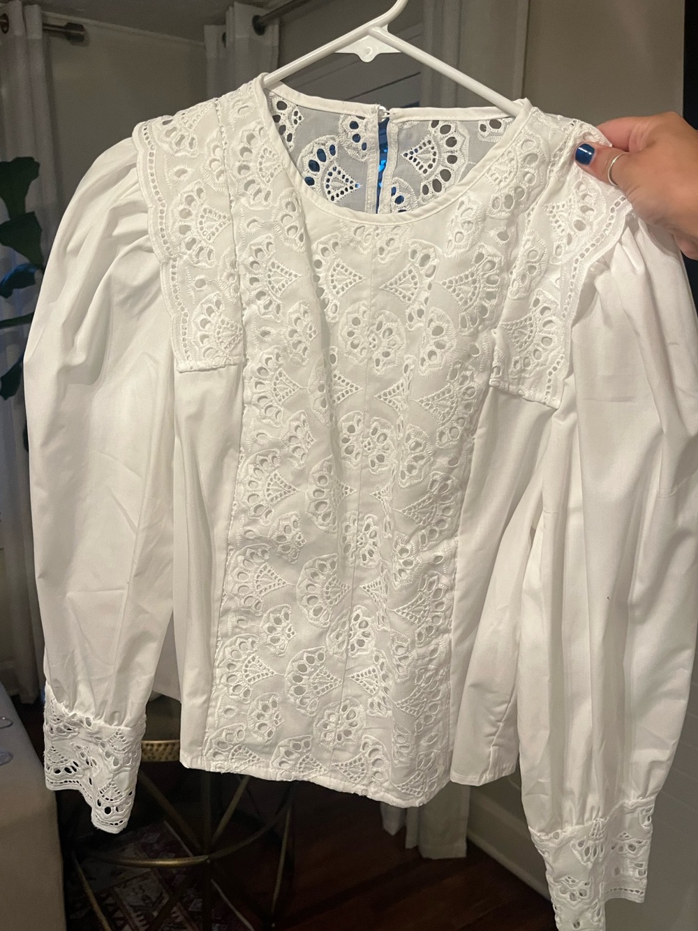 White Eyelet Lace Long-Sleeve Blouse